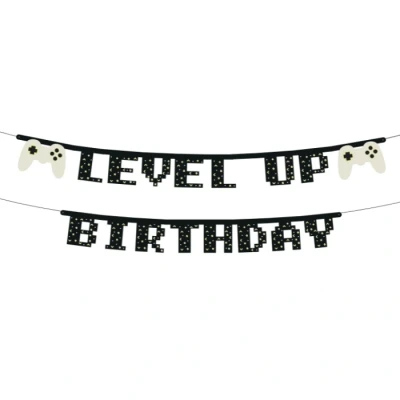 Abbildung von partydeco Hängedekoration, Girlande 13x250cm Banner Geburtstagsgirlande Level Up Birthday Schwarz