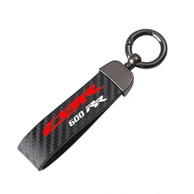 Abbildung von Motorrad Schlüsselanhänger Kohlefaser Leder Seil Für Honda CBR 600 RR 600RR CBR600rr 2003 2007 2006 (Farbe : Schwarz, Size Normal)