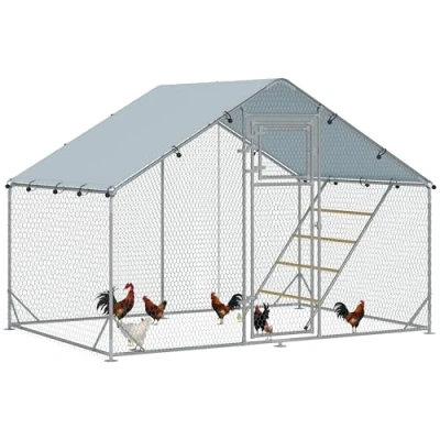 Abbildung von PawHut Hühnerstall 300 x 200 195 cm Hühnerkäfig mit UV beständiger Abdeckung, für 6 8 Hühner, Kleintiere, Silber