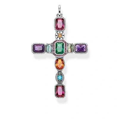 Abbildung von Thomas Sabo Damen Anhänger Kreuz farbige Steine 925 Sterlingsilber PE859 294 7