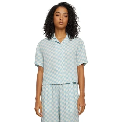 Abbildung von Urban Classics Damen Bluse Ladies Viscose Resort Shirt, Kurzarm für Frauen, Loose Fit, oceanbluecheck, 5XL