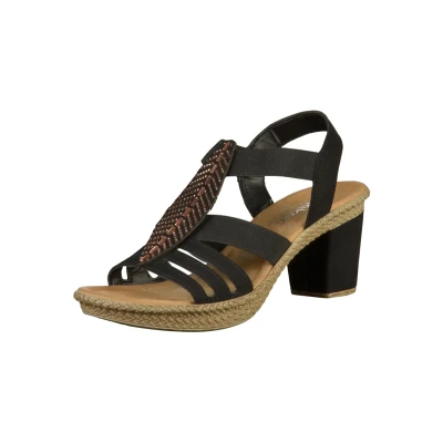 Abbildung von Rieker Sandalette, Sommerschuh, Sandale, Plateauabsatz, mit Strass Steinchen verziert