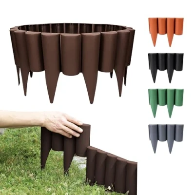 Abbildung von GARDENIX Rasenkante Kunststoff 2.5m Beeteinfassung Holz, Holzpalisaden Beeteinfassung, Palisaden Beetumrandung, Beetbegrenzung Palisade Braun, Holzoptik, 10 Module, UV beständig