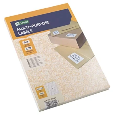 Abbildung von D.RECT Klebeetiketten Universal Etiketten (52.5x21.2mm auf DIN A4) bedruckbar selbstklebend 100 Blatt/Packung 56 Etiketten/Blatt 5600 Stücke weiß