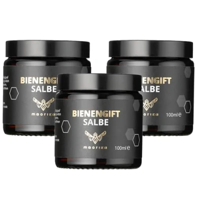Abbildung von maorika Bienengiftsalbe mit Manukaöl (Kühlend &amp; beruhigend) Bienengiftcreme hochdosiert u.a. Shea Butter, Eukalyptus, Aloe Vera, Rosmarin Zitronenschalenöl (3x 100ml Sparpaket)