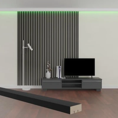 Abbildung von Hexim Wanddekoobjekt Briona Black Edition (Lamellen 2,7 Meter MDF Holzlamellen in Schwarz Wandverkleidung Akustik Lamellen Dekor Lamellenverkleidung Lamellenwand Holz Lamelle (16 Stück / 43,2 Meter)