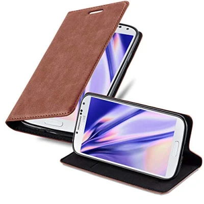 Abbildung von Cadorabo Hülle kompatibel mit Samsung Galaxy S4 Mini aus Premium Kunst Leder Flip Klappbare Stoßfeste Magnetische [Standfunktion] [Kartenfächern] Cover für Tasche in Braun