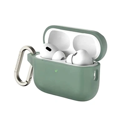 Abbildung von RhinoShield AirPods Case mit Karabiner kompatibel Apple [AirPods Pro 2] Fallschutz in Militärqualität, Kratzfest, kabelloses Aufladen [Salbeigrün, Standard Set]