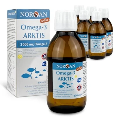 Abbildung von NORSAN Premium Omega 3 Arktis Dorschöl hochdosiert 6x 200 ml / 2.000 mg pro Portion mit Zitronengeschmack/Omega Öl EPA &amp; DHA/Omega 800 IE Vitamin D3