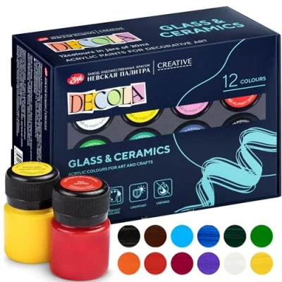 Abbildung von Decola Porzellan Farben Set 12x20ml Permanente Farbe für Glas und Keramik Hohe Deckkraft auf dunklen Oberflächen Hergestellt von Nevskaya Palitra