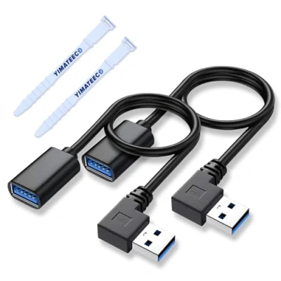 Abbildung von YIMATEECO USB Verlängerungskabel Adapter, 3.0 Verlängerung Winkelstecker 90 Grad Adapter A Stecker auf Buchse für Maus, Tastatur, Hub, Drucker, Computer (Nach Links, 30cm, 2 Stück)
