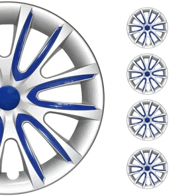 Abbildung von OMAC Radkappen Radblenden Radzierblenden Set 14&quot; Zoll Kompatibel mit Auto KFZ PKW Aus Pa66 M20 + PP ABS Material Stahlfelgen Felgendeckel 1 Satz (4 Stück) Grau / Dunkel Blau Vorne und Hinten