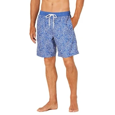 Abbildung von Amazon Essentials Herren Badehose, Schnell Trocknend, 23 cm, Marineblau Weiß Floral Gemalte, L