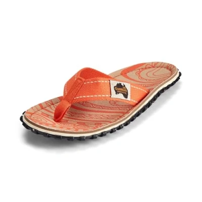 Abbildung von Gumbies Originals Rot Flip Flops aus recycelten Materialien profilierte Sohle wiederverwerteten Autoreifen, weiches Fußbett Canvas Baumwolle, bequemer Baumwoll Zehensteg Native, 36