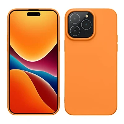 Abbildung von kwmobile Hülle für das iPhone 14 Pro Max weiche und schlanke TPU Silikon Handyhülle stoßabsorbierendes Flexibles Case kabelloses Laden Fruity Orange
