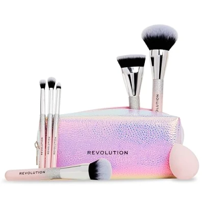 Abbildung von Revolution Beauty Glam Up Pinsel Geschenkset, 7 teiliges Set für Augen, Gesicht &amp; Wangen mit Tasche, Vegan Tierversuchsfrei