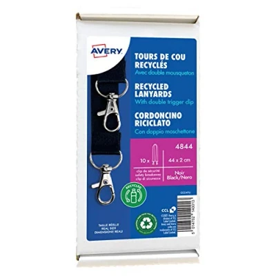 Abbildung von Avery 4844 Halsband mit Doppelkarabiner 44 cm lang x 2 breit, Schwarz, 10 Stück