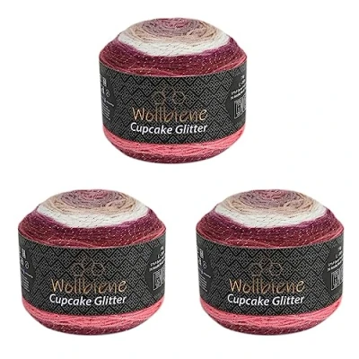 Abbildung von Cupcake Glitter Simli 3 x 150g Strickwolle 450 Gramm Wolle zum Stricken und Häkeln Babywolle türkische Farbverlaufswolle Glitzer (3080 beere beige braun)