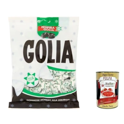 Abbildung von 3x Golia Farfallina Gummibonbons, Lakritzgeschmack, Süßigkeiten Bonbon einzeln in einem 180g + Italian Gourmet polpa 400g