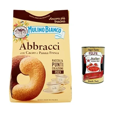 Abbildung von Testpaket Mulino Bianco Abbracci und Pan di stelle Shortbread Kekse mit Kakao frischer Sahne, ohne Palmöl, geschmacksintensives Frühstück 6x 350 g + Italian gourmet polpa 400g