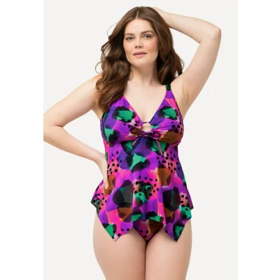 Abbildung von Ulla Popken Colorful Abstract Print Pointed HEM Tankini SET Badeanzug, Damen, Größe: 44, Neon berry