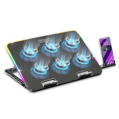 Abbildung von Empire Gaming 2025 Neu Guardian C600 Laptop Kühler 12&#039;&#039; bis 15,6&#039;&#039; 6 Lüfter Geschwindigkeitsrad 7 RGB Modi 5 verstellbare Höhen Abnehmbarer Halterung