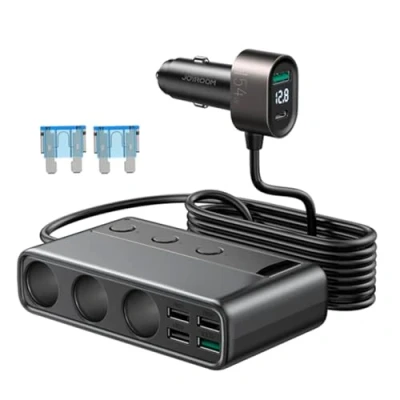 Abbildung von JOYROOM 9in1 Autoladegerät 154W 5xUSB 1xUSB Typ C 3x Zigarettenanzünderbuchse USB Ladegerät