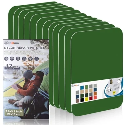 Abbildung von Nylon Reparatur Patches, Cahomo 12 Stück 20 X 10 cm Selbstklebender Wasserdichte Patch, Flicken Selbstklebend, für Jacken, Zelte, Oberbekleidung Grasgrün