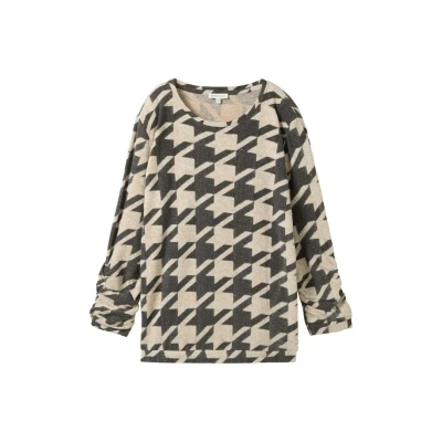 Abbildung von TOM Tailor Gemustertes 3/4ARM Langarmshirt, Damen, Größe: XS, Classic houndstooth design