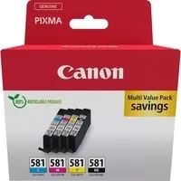 Abbildung von Canon CLI 581 C M Y BK Vorteilspack 4 Tintenpatronen (Schwarz, Cyan, Magenta, Gelb) Original [Umweltfreundliche Recycle Kartonverpackung 2024 mit Diebstahl Sicherungsetikett]