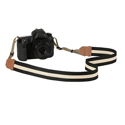 Abbildung von MoKo Kamera Gurt, Gewebte Baumwolle Camcordergurte Einstellbare Kameragurte Universal Tragegurt Schnellverschluss Schultergurt Nackengurt Camera Strap für alle DSLR/SLR Kameras, Schwarz &amp; Beige