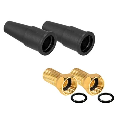 Abbildung von HB DIGITAL Sat Zubehör Set 2X F Stecker 7mm Vergoldet breite Mutter + Gummitüllen HQ für Koaxial Antennenkabel Kabel BK Anlagen