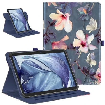 Abbildung von Fintie Tablet Hülle 10.1 Zoll Universal für Blackview Tab90/HONOR Pad X8a/SGIN/HotLight/TUOHAITIME/Freeski 10 11 Zoll, 360 Grad drehbar Schutzhülle 9 11&quot; Hülle, Hibiskus
