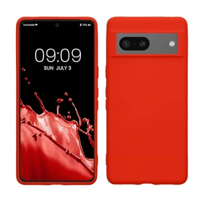 Abbildung von kwmobile Hülle kompatibel mit Google Pixel 7 gummierte TPU Silikon Handyhülle Schutzhülle für kabelloses Laden Case in Mandarin Orange