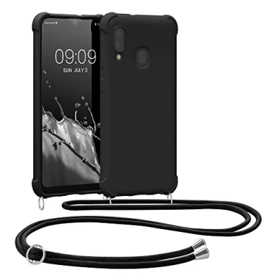 Abbildung von kwmobile Necklace Case kompatibel mit Samsung Galaxy A20e Hülle Cover Kordel zum Umhängen Silikon Schutzhülle Schwarz