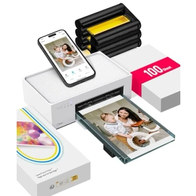 Abbildung von Liene Fotodrucker für Smartphone(10x15 cm)+ Packung mit 100 Blatt Fotopapier/Patrone, WiFi Handy iPhone/Android/PC, 300DPI Farbsublimation Sofortbilddrucker, Photo Printer Portable