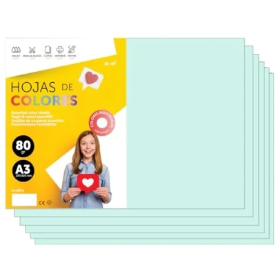 Abbildung von Buntes Papier A3 80g für Drucker &amp; Basteln, Farbige Blätter Kinder, Kreativprojekte, Karten Schule M office (50 Blatt, Hellblau)