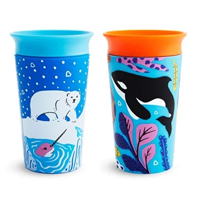Abbildung von Munchkin Miracle 360 Trinkbecher für Babys und Kleinkinder, BPA freie Trinklernbecher, auslaufsicher &amp; spülmaschinenfest, recycelte Verpackung 266 ml, 2er Set Eisbär/Wal