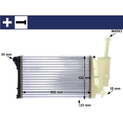 Abbildung von MAHLE ORIGINAL CR 1451 000S Kühler, Motorkühlung für Fahrzeuge ohne Klimaanlage 510 317 23 mit Schraube Kühlrippen mechanisch gefügt