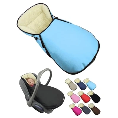 Abbildung von Fußsack für Babyschale [Winterfußsack] Kinderautositz kompatibel mit Maxi Cosi Babyschalen Gruppe 0+ Lammwolle Sitzauflage verstellbar (hellblau)