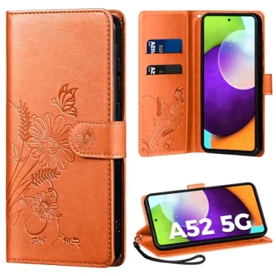Abbildung von Handyhülle für Samsung Galaxy A52/A52S 4G/5G, Hülle PU Lederhülle Tasche Flip Case Kartensteckplätzen Schutzhülle Klapphülle Kompatibel mit A52 5G Hülle, Orange