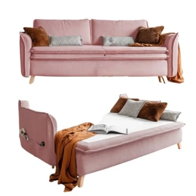 Abbildung von Schlafsofa mit Bettkasten, Dauerschläfer Big Sofa Schlaffunktion und Matratze, Sofabett Schlafcouch Bettkasten Ausziehbar Couch Puderrosa