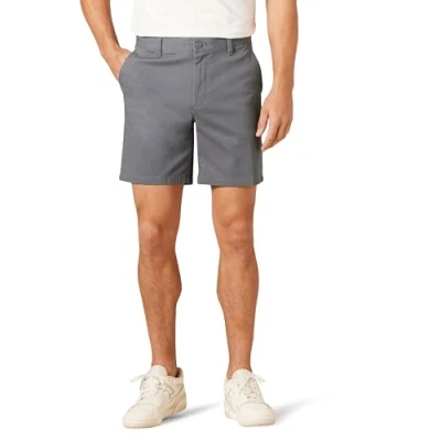 Abbildung von Amazon Essentials Herren 18 cm Lange Stretch Chinohose mit schmaler Passform, Dunkelgrau, 29W
