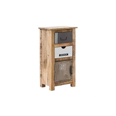 Abbildung von Woodkings® Bad Unterschrank Pune Holz Natur rustikal und Metall grau weiß Badschrank Badmöbel Badezimmer Badezimmerschrank Design