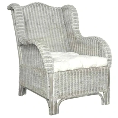 Abbildung von vidaXL Sessel mit Kissen Relaxsessel Rattansessel Relaxstuhl Loungesessel Armsessel Ohrensessel Sofa Wohnzimmer Grau Natur Rattan Leinen