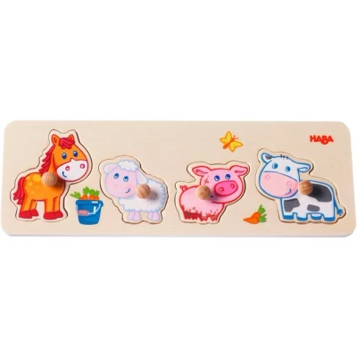 Abbildung von Haba Steckpuzzle Greifpuzzle Bauernhof Tierkinder, 4 Puzzleteile