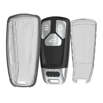 Abbildung von kwmobile Autoschlüssel Hülle kompatibel mit Audi 3 Tasten Smartkey (nur Keyless Go) Schlüsselhülle Silikon Cover Schwarz Transparent