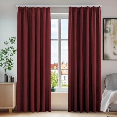 Abbildung von Deconovo Blickdichte Gardinen mit Kräuselband Verdunkelungsvorhänge Thermo Winter, 175x140 cm(HöhexBreite), Rot, 2er Set