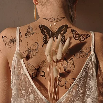 Abbildung von Everjoy Realistische wasserdichte gefälschte temporäre Tattoo Aufkleber Schwarzer Schmetterling, Gastgeschenke, thematische Dekorationen und Geschenke für Frauen