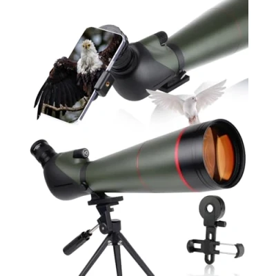 Abbildung von 25 75x100 HD Spektiv Sportschützen mit Stativ und Smartphone Adapter, Zoom Bak4 Prism FMC Lens 45 Grad abgewinkelte Teleskop für Vogelbeobachtung Wildlife Scenery Jagd Wildtiere Stargazing (100G)